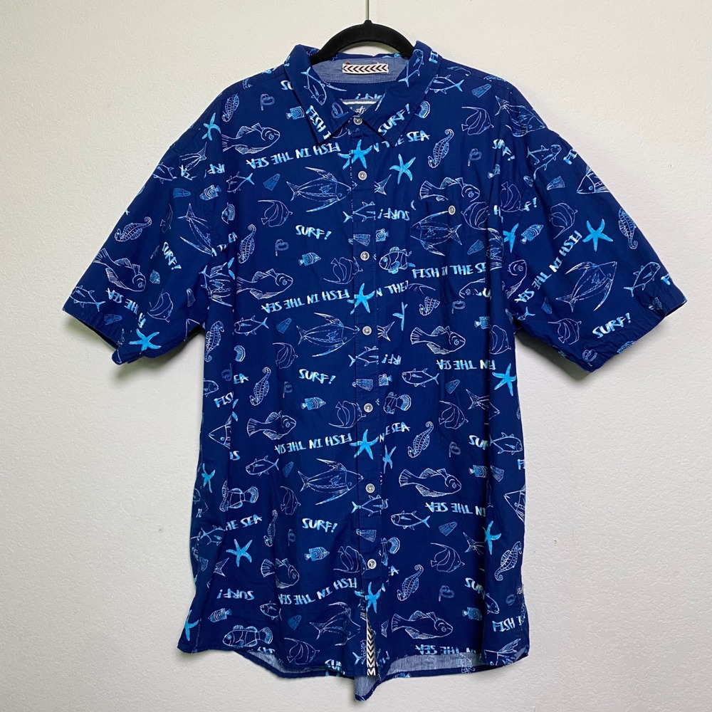 Huntington Beach Club Mens 3XL Fish In The Sea Surf Button Down Shirt‎ Resort